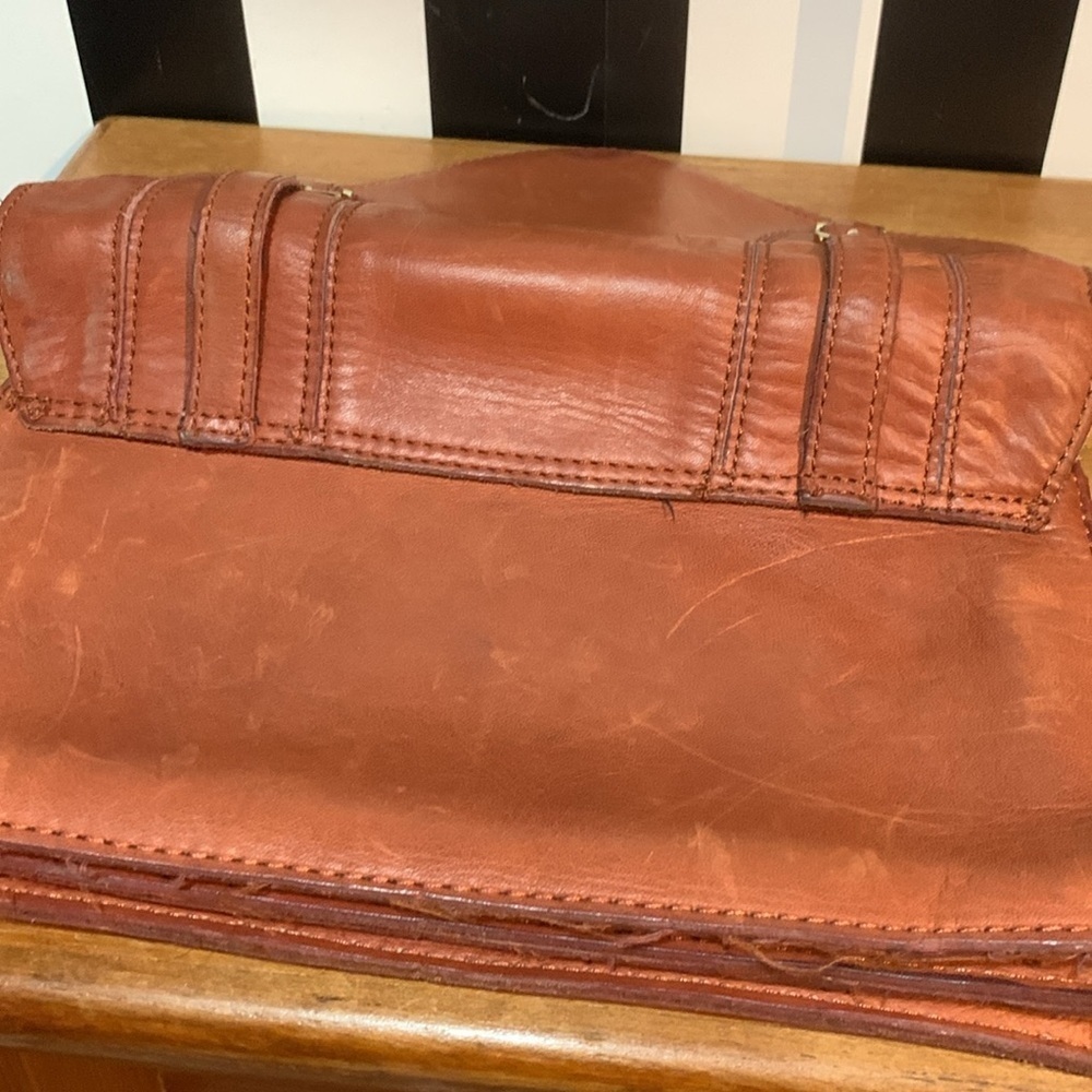 Vintage 70s Brown Genuine Leather Clutch Purse Envelope Style Hand Bag - Picture 5 of 9